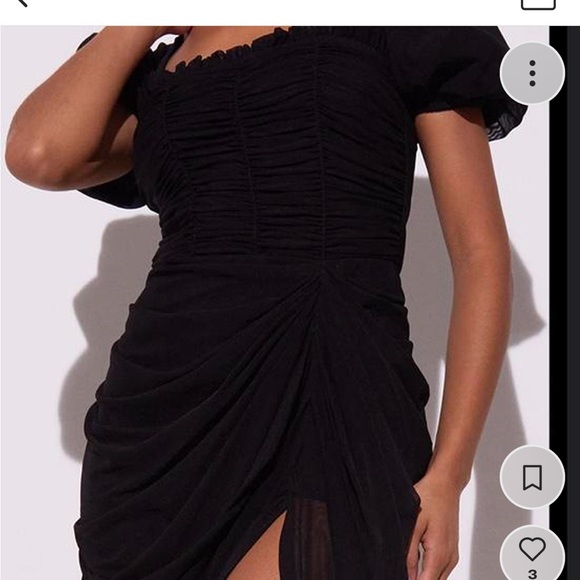 Black ruched mesh puff sleeve draped midi dress - brand new with tags - size 4 - Picture 4 of 4